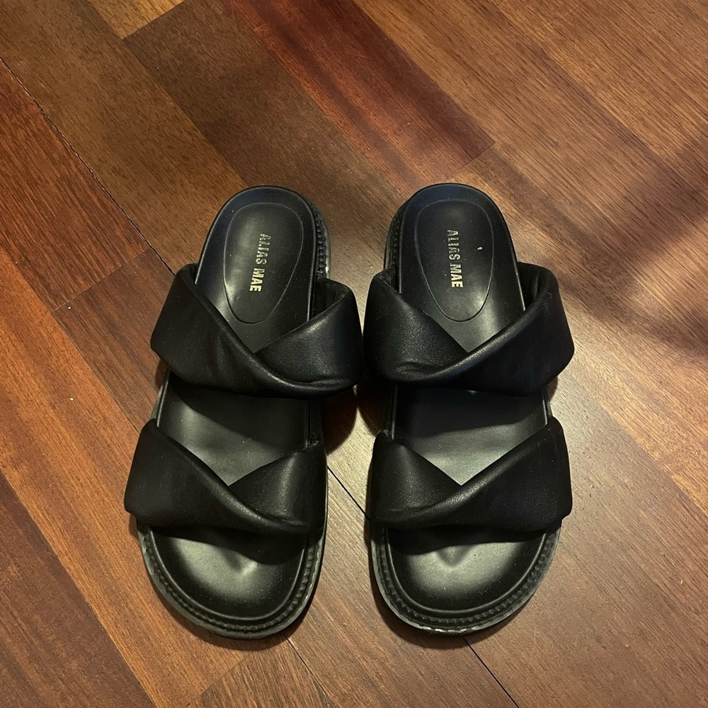 Alias Mae Black Double-Band Slide Sandals